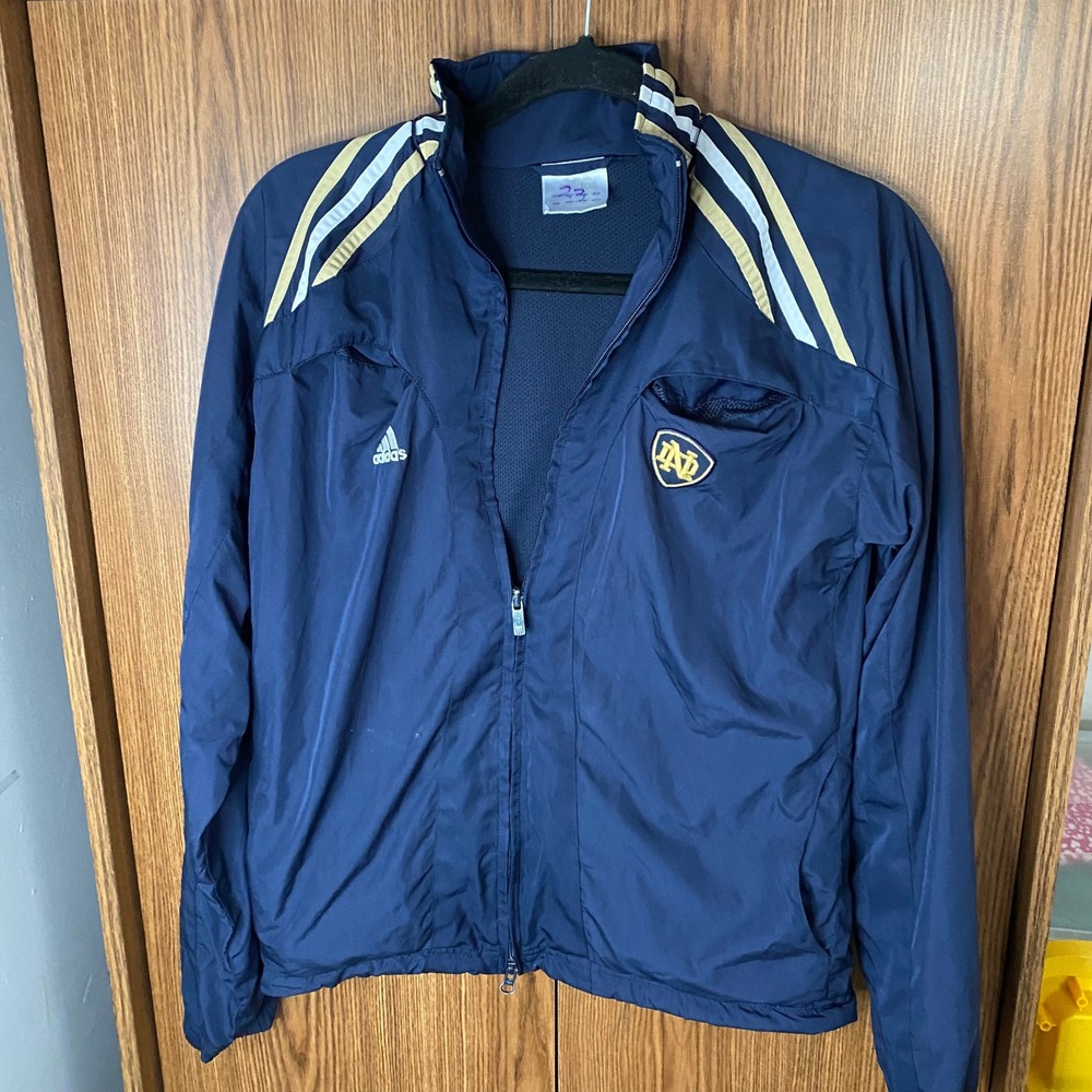 Adidas Notre Dame Track Jacket Mens Small Navy Blue Full Zip Windbreaker NCAA